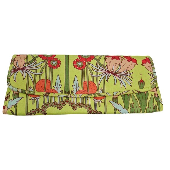 Amy Butler For‎ Kalencom Brenda Clutch Green Floral Magnetic Closure Zip Pocket - Picture 1 of 9